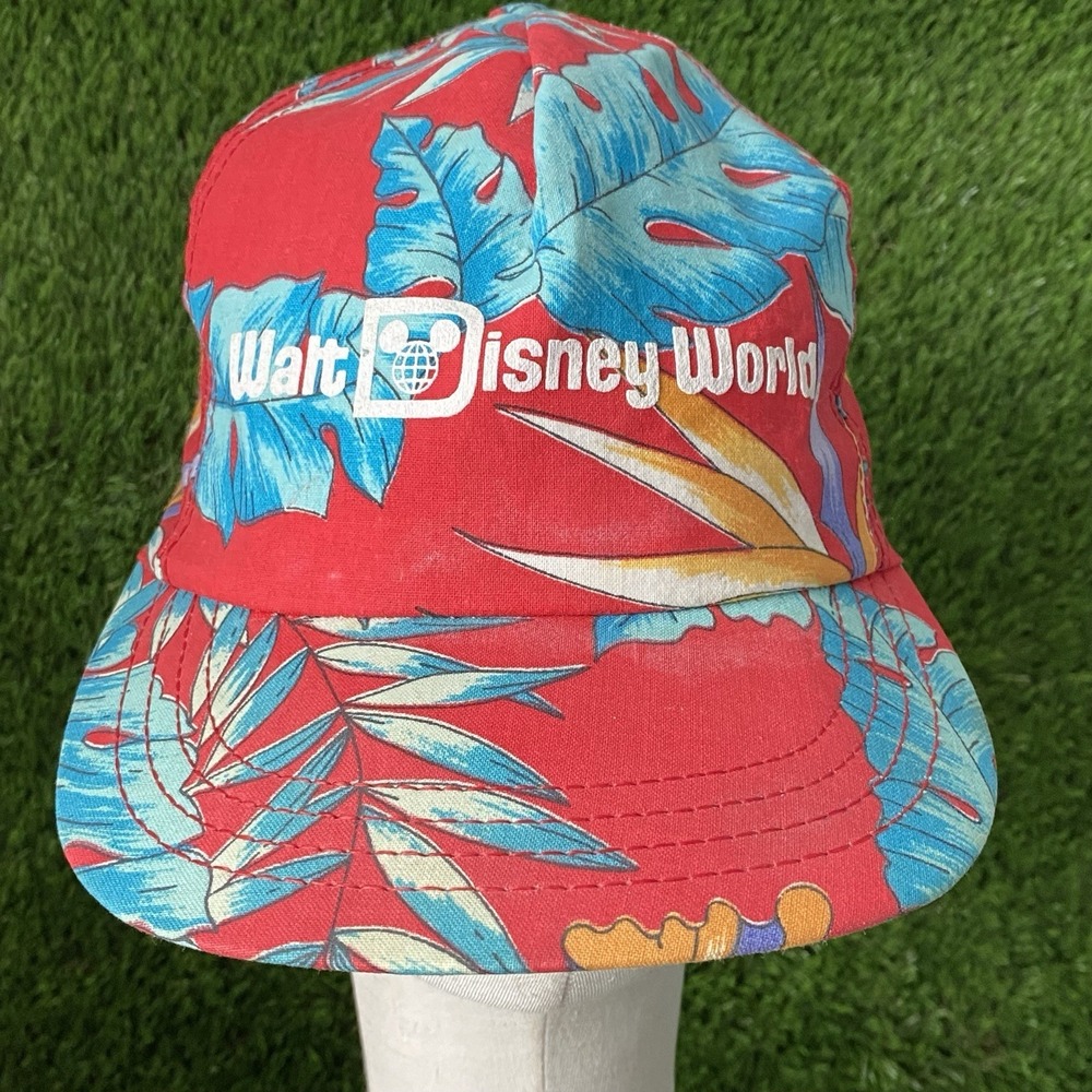 Vintage Walt Disney World Hawaiian Floral Snapback‎ Hat Cap 90s USA Multicolor